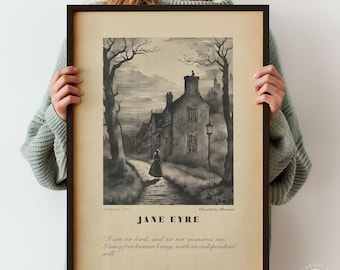 Jane Eyre Print Book Page Quote by Charlotte Bronte Wall Art Poster, Literary Gift For Reading Corner Decor, Framed or Unframed Print