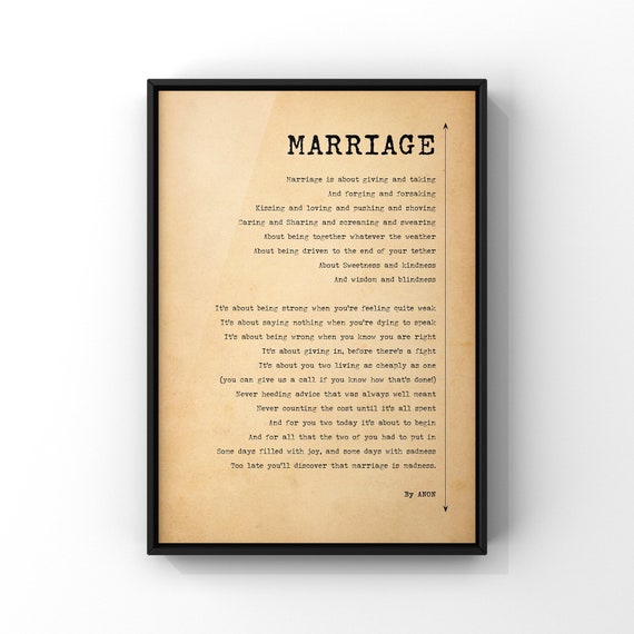 Marriage Love Poetry by Anonymous Poster Print Funny Wedding - Etsy UK