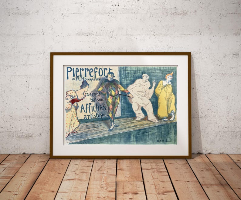 Pierrot Harlequin Clown Wall Art Print | Art Nouveau French Landscape Advertising Poster Pierrefort by Gabriel Ibels | PRINTED image 4