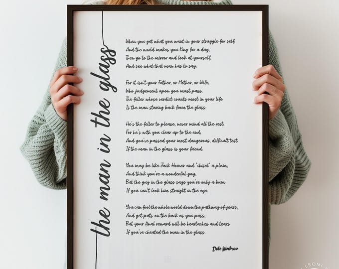 Poetry Wall Art - The Man In The Glass Dale Wimbrow Print, Modern Black Script