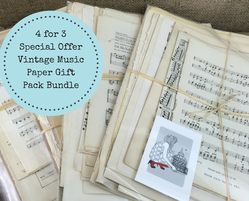 Song Paper Scrapbooking 4 for 3 Pack Promo Music Note Paper Decoupage Music Sheet 4 Pack Sheet Music Bundle Scrap Book Paper