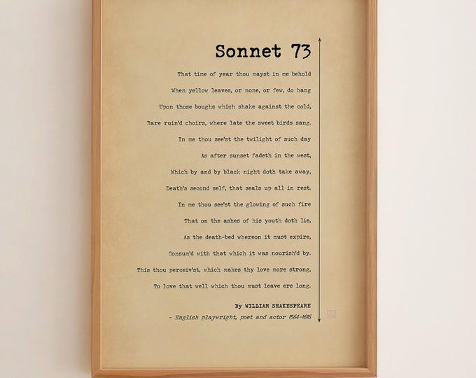 Shakespeare Sonnet 73 Poster – That Time of Year Thou Mayst in Me Behold Print, Anniversary Gift, Growing Old Together Poem