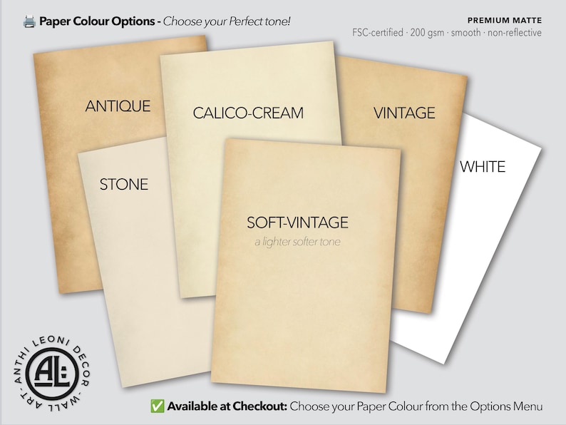 The image is a collage of various shades of paper colors, including antique, calico-cream, vintage, white, stone, and soft-vintage.