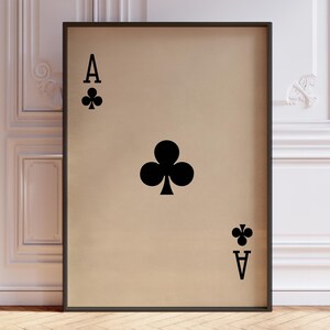 Poster As de trèfle, décoration murale Ace, impression d'art mural cartes à jouer vintage ornée, impression jeu de cartes noir | IMPRIMÉ