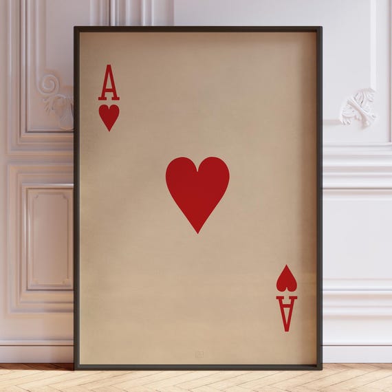 Ace of Hearts Poster Print - Vintage Playing Cards Wall Art, Red