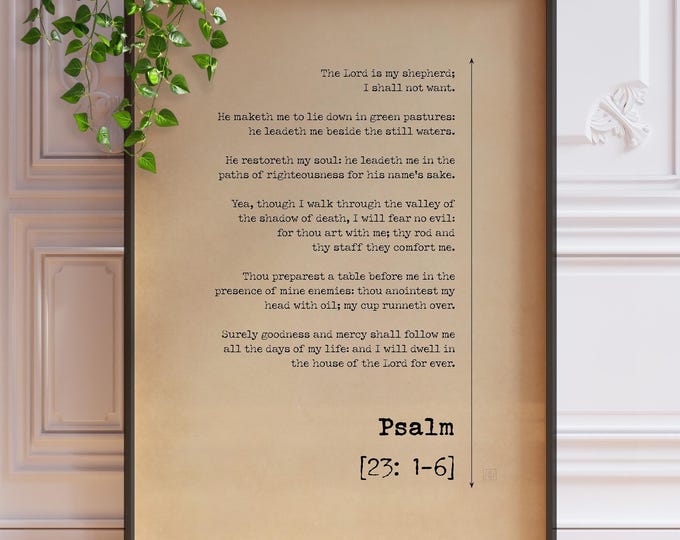 Psalm 23 Print The Lord Is My Shepherd Bible Verse Wall Art Christian Home Decor Vintage Bible Prints Faith Poster Gifts | PRINTED