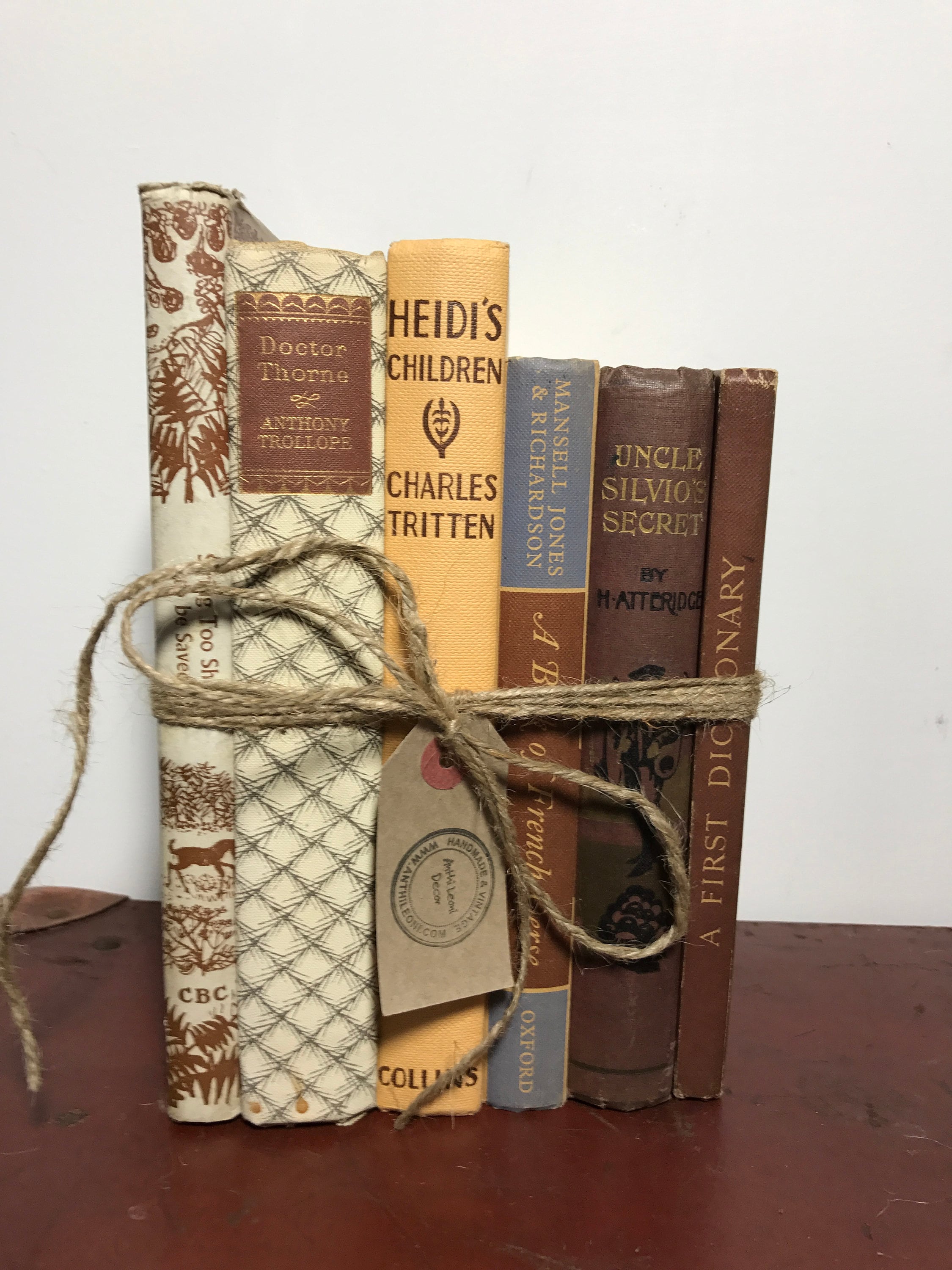 Decorative Books In Cream Tan Brown Blue Vintage Book