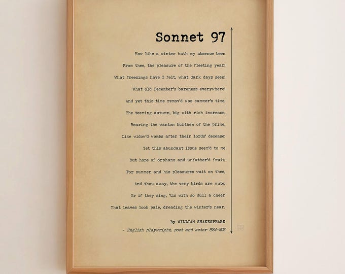 Shakespeare Sonnet 97 Print - Literary Poem Wall Art
