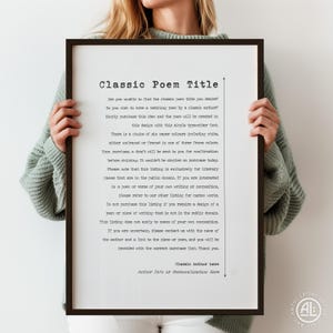 Any Classic Poem Custom Print Can Be Personalised Your Favourite Poetry Here | Copyright Free Public Domain Poem | Framed Options Available