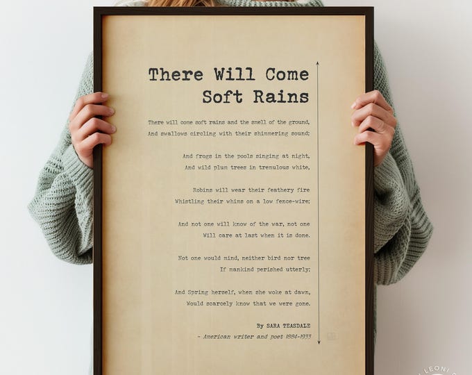 Sara Teasdale Poem Print - There Will Come Soft Rains, Literary Wall Art Poster