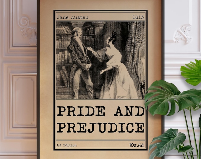 Pride and Prejudice Book Cover Print – Vintage Jane Austen Wall Art, Feminine Regency Poster, Literary Home Decor, Classic Novel Artwork