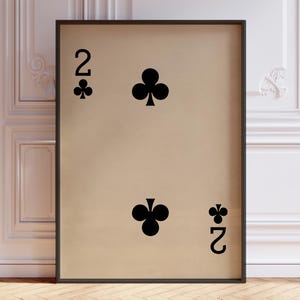 Two Of Clubs Poster Druck, Vintage Spielkarten Wand Kunst Druck, Schwarze Karte Deck Print, Nummer Zwei Wandkunst | BEDRUCKT