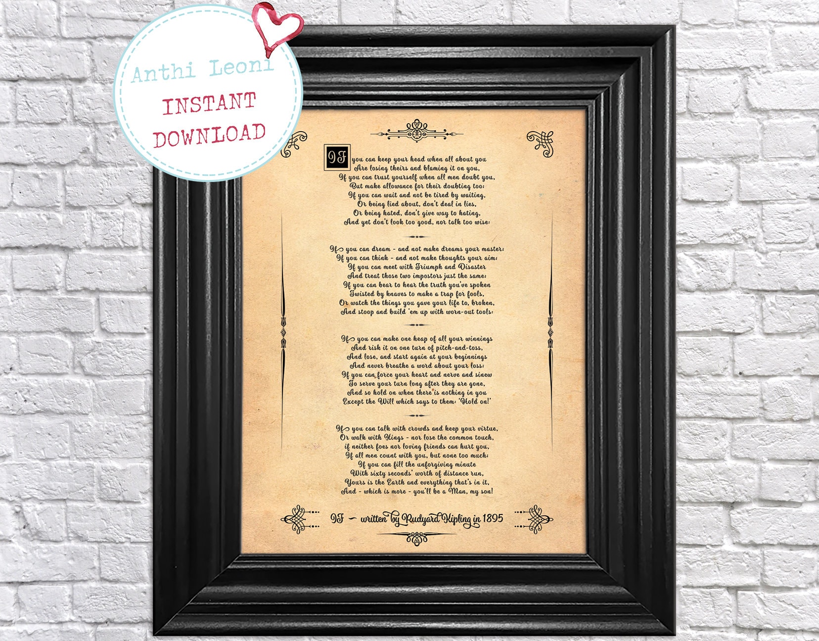 IF Poem Printable Instant Download You'll Be A Man My Son by Rudyard Kipling  Gift For Son On His Wedding Day Inspirational Poetry #0050