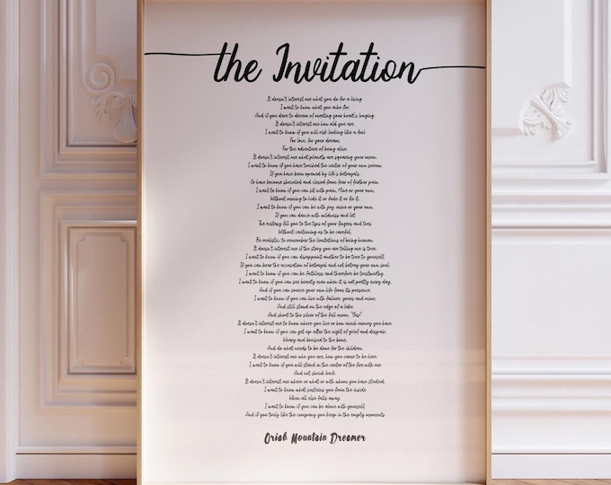 The Invitation Poem Print - Oriah Mountain Dreamer Script Calligraphy Poster, Framed or Unframed