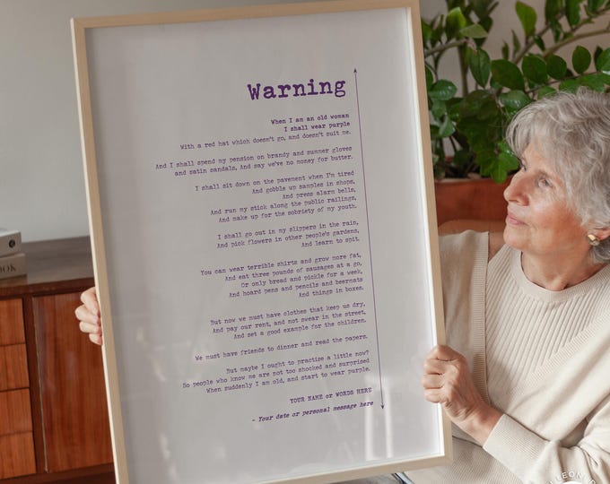 Personalised 'Warning' Poem Print - Gift for Grandma, Mum, Mom, Aunt