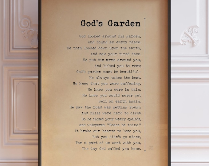 God’s Garden Poem Print – Sympathy Memorial Wall Art, Bereavement Gift