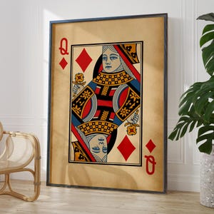 Antike Königin Diamanten Druck Wandkunst im Alter von rustikalen ästhetischen Königin Spielkarten Poster Geschenk für Sie | GEDRUCKTE RAHMEN-OPTIONEN