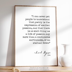 Lord Byron | Poetry Quotes | Poetry Gift | Poetry Lover Gift | Literary Wall Art | Book Nook Library Wall Decor | PRINTED