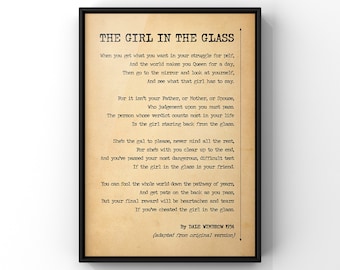 The Girl In The Glass by Dale Wimbrow | Inspirational Poetry For Women Poster Print | Poem About Being Honest With Ones Self | PRINTED
