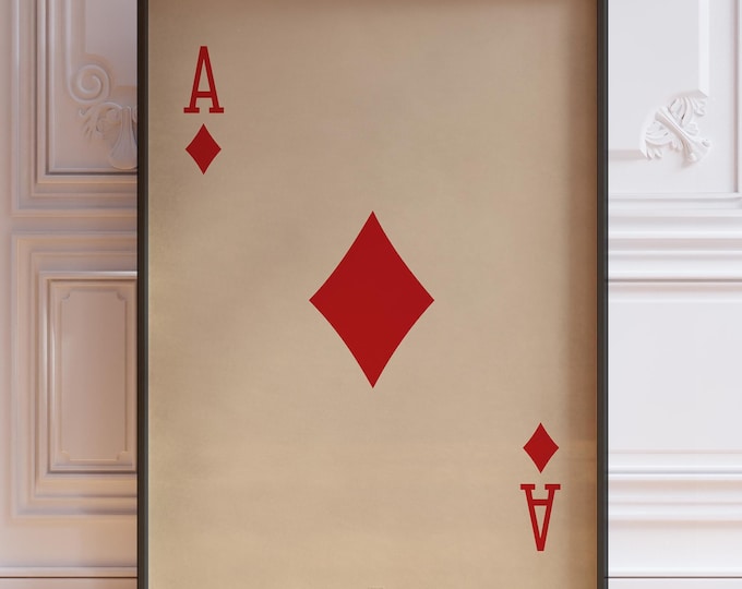 Ace of Diamonds Poster Print, Vintage Playing Cards Wall Art Print, Red Card Deck Print, Ace Wall Decor | PRINTED