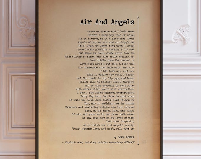 John Donne Poem Print - Air and Angels, Valentine Gift