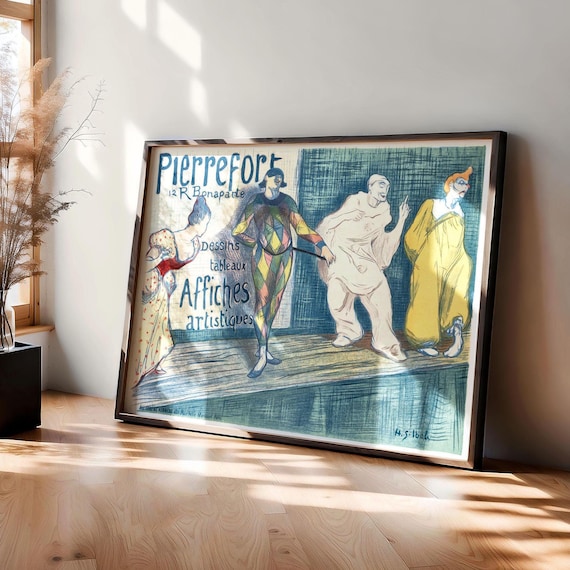 Pierrot Harlequin Clown Wall Art Print | Art Nouveau French Landscape Advertising Poster Pierrefort by Gabriel Ibels | PRINTED