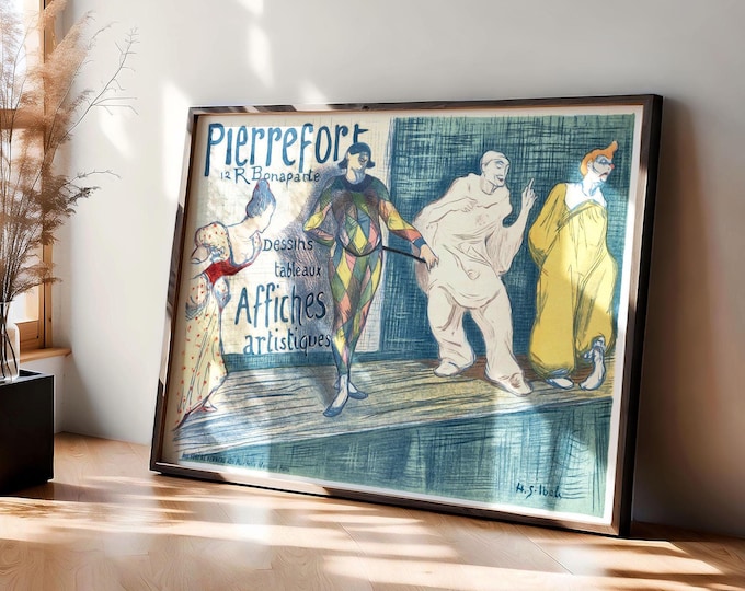 Pierrot Harlequin Clown Wall Art Print | Art Nouveau French Landscape Advertising Poster Pierrefort by Gabriel Ibels | PRINTED