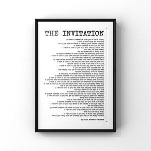 The Invitation Poem by Oriah Mountain Dreamer | Typography Wall Art Poster Print | Simple Black and White Print Poetry | PRINTED