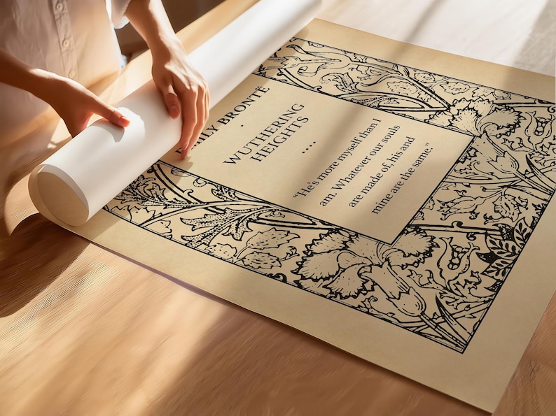 Wuthering Heights Book Cover Art Poster Print - Emily Bronte Book Title Page Art Print, Classic Literary Wall Decor, Framed or Unframed zdjęcie 4