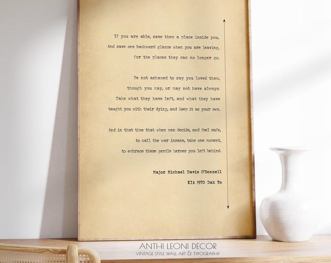 Veterans Poetry Print - "If You Are Able Save Me A Place" Michael Davis O'Connell Poem