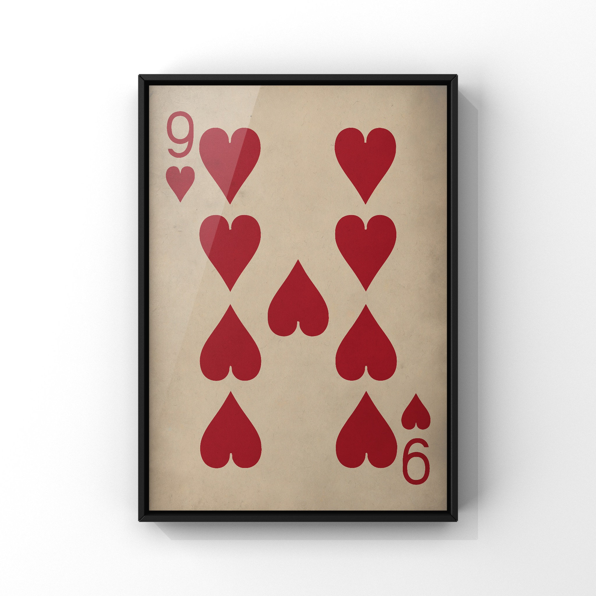 Nine of Hearts Poster Print Vintage Playing Cards Wall Art - Etsy