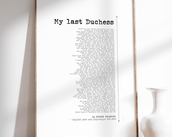 My Last Duchess Poem Print - Robert Browning Poster Print, Minimalist Style Poem, Classic Literature