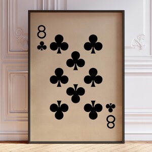 Poster Huit de trèfle, impression d'art mural cartes à jouer vintage, impression jeu de cartes noir, art mural numéro huit | IMPRIMÉ