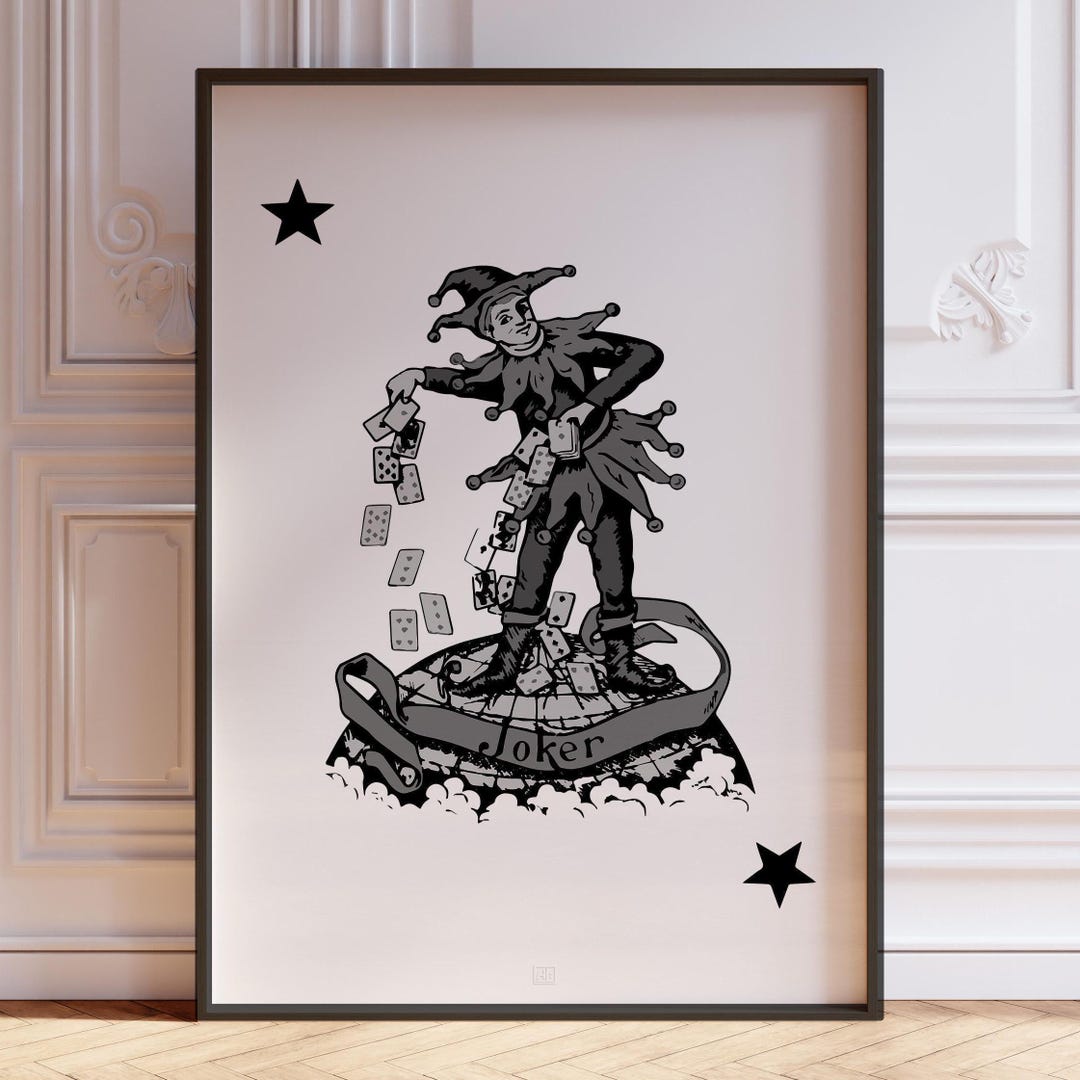 Black Joker Card Print - Vintage Style Poster, Bar Cart Decor - Etsy