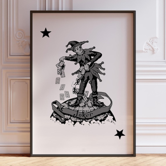 Black Joker Card Print - Vintage Style Poster, Bar Cart Decor - Etsy