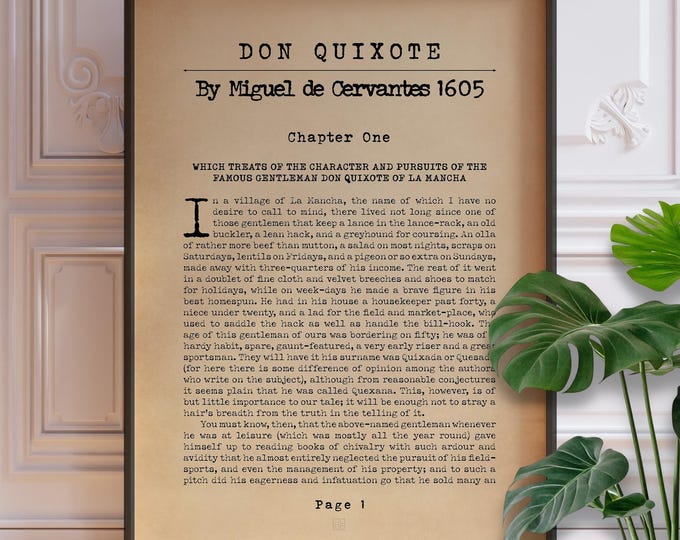 Don Quixote Poster Print - Vintage Book Page,  Literary Wall Art