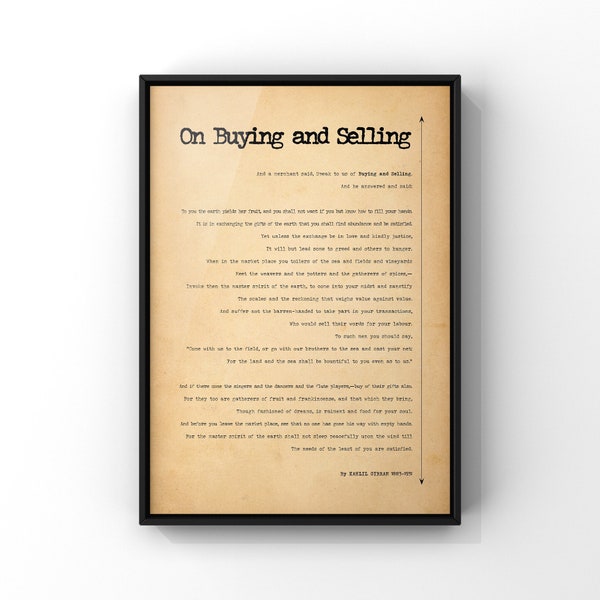 On Buying and Selling Poster Print by Kahlil Gibran | Khalil Gibran Poem | Poetry Print Wall Decor | PRINTED