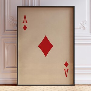 Poster As de carreau, impression d'art mural cartes à jouer vintage, impression jeu de cartes rouges, décoration murale Ace | IMPRIMÉ