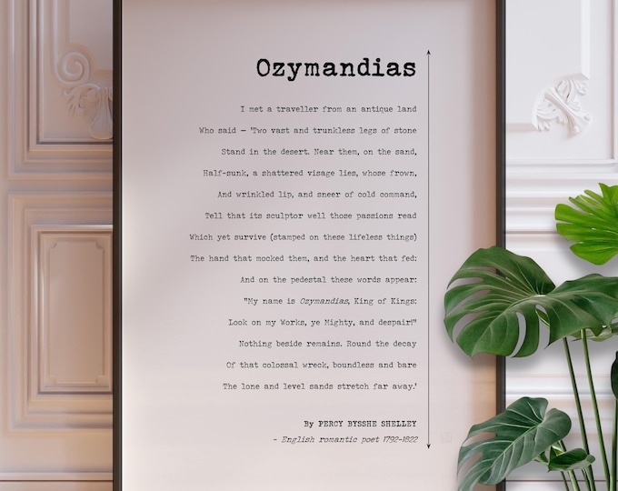 Percy Bysshe Shelley Poem Print Ozymandias | King of Kings Poem | Classic Poetry | Poetry Poster Print | PRINTED