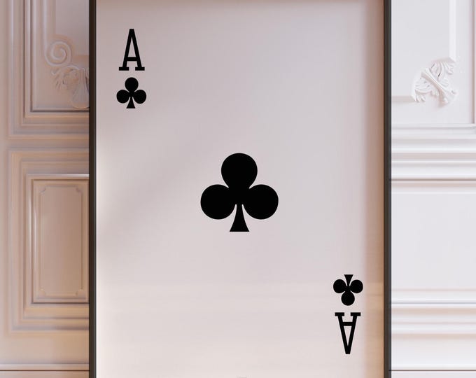 Ace of Clubs Poster Print, Black Playing Card Club Deck Print, Poker Hand Poster, Ace Card Poster, Living Room Wall Decor | PRINTED