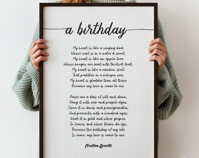 Birthday Poem Print - Romantic Poetry Wall Art, Framed or Unframed Script Font