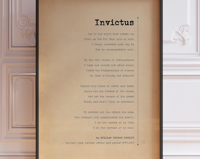 Invictus | Invictus Poem by William Ernest Henley Poster Print | Invictus Print | Minimalist Style Poem | PRINTED