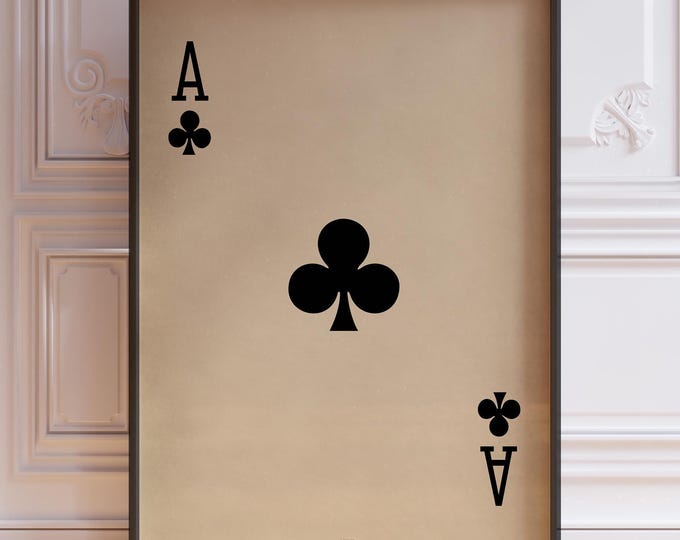 Ace of Clubs Poster Print, Ace Wall Decor, Ornate Vintage Playing Cards Wall Art Print, Black Card Deck Print | PRINTED