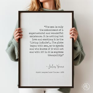 Sea Lovers Gift Jules Verne Literary Wall Art Gift Twenty Thousand Leagues Under The Sea Quotes Maritime Decor  | PRINTED Framed Options
