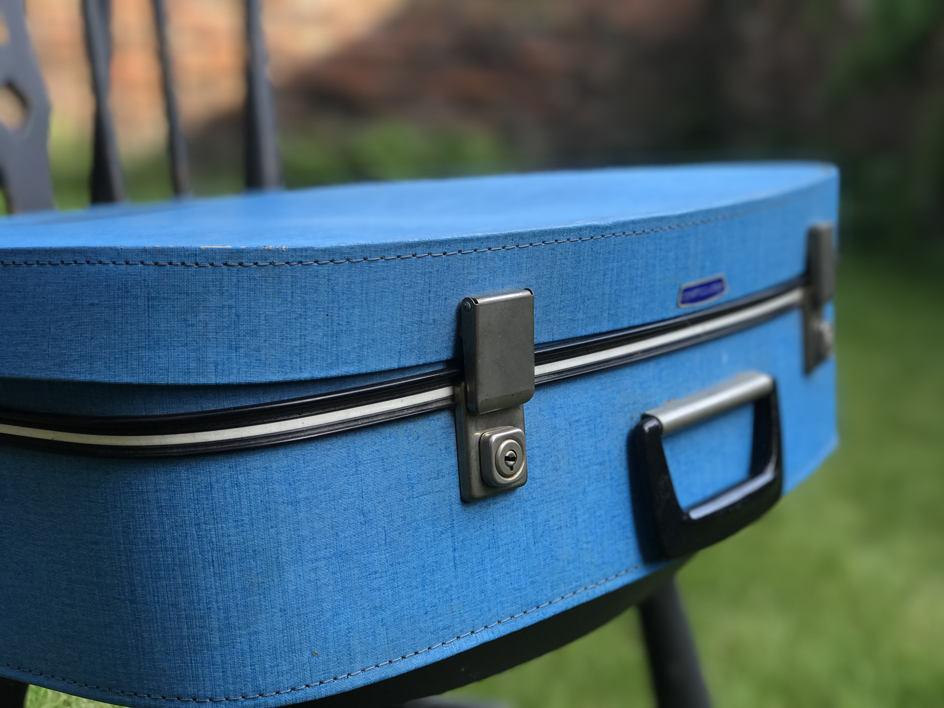 bright blue suitcase