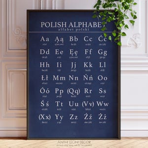 Pools alfabet blauwdruk letters grafiek poster print | Polski typografie kantoormuurkunst | Taalstudentencadeau | GEDRUKT