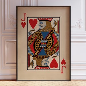 Jack Of Hearts Poster Print, Vintage Playing Cards Wall Art Print, Red Card Deck Print, Jack Wall Decor | PRINTED