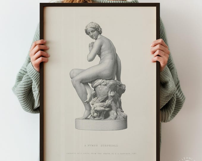 A Nymph Surprised by Edgar George Papworth - Classical Nude Sculpture Print, Antique Greek Mythology Wall Art Poster