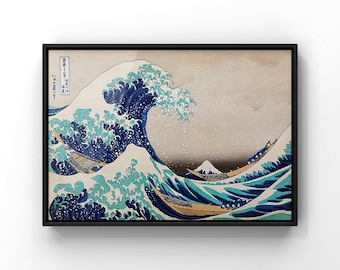 Japanese The Great Wave Poster - Blue Landscape by Hokusai, Framed or Unframed Print