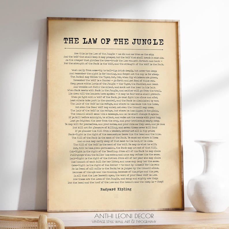 The Law of the Jungle by Rudyard Kipling Novel Book Poster Print | the Jungle Book Excerpt ...